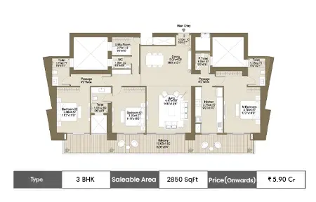 LNT Green Reserve 3 BHK floor plan, 2850 sq ft carpet area